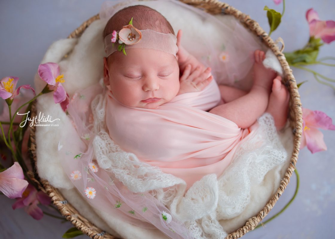 Pink Girl Flowers JustKidi Photography Studio Sydney Newborn Photo Shoot Hills District 悉尼新生儿宝宝照